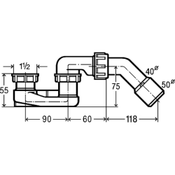 Dušo padėklo sifonas Viega, 45°, be ventilio, DN 40/50