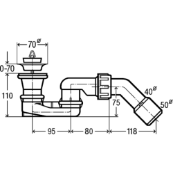 Dušo padėklo sifonas Viega, 45°, su ventiliu ir kamščiu