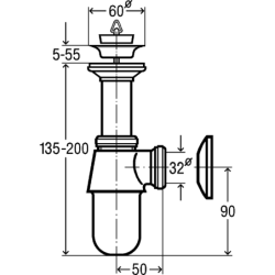 Praustuvo sifonas Viega, DN 32, su nusėsdintuvu, su ventiliu