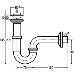 Praustuvo vamzdelinis sifonas Viega, su ventiliu, chromuotas