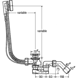 Vonios sifonas Viega Simplex, su reguliuojama perpylimo sistema