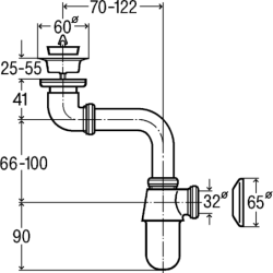 Praustuvo sifonas Viega, DN 32, chromuotas