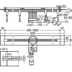 Dušo latakas Viega Advantix Vario, 300-1200 mm, su grotelėmis