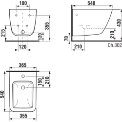 Bidė Jika Cubito Pure, pakabinama, su 1 anga maišytuvui