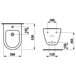Bidė Laufen Pro, pakabinama, 1 anga maišytuvui, be šoninių angų