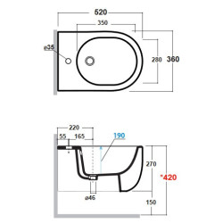 Bidė Olympia Milady, pakabinama, baltos spalvos
