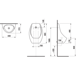 Pisuaras Jika Domino, išoriniu pajungimu, su skyle vožtuvui
