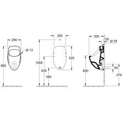 Pisuaras Villeroy&Boch O.Novo, išoriniu vandens įvadu