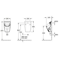 Pisuaras Villeroy&Boch O.Novo, paslėptu vandens įvadu