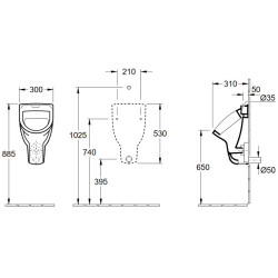 Pisuaras Villeroy&Boch O.Novo, išoriniu vandens įvadu