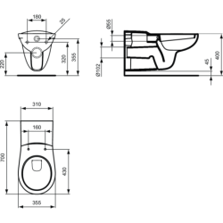 Pakabinamas unitazas Ideal Standard Contour 21, be dangčio