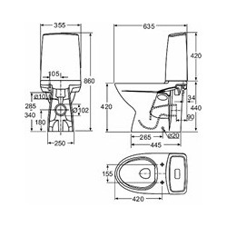 Pastatomas unitazas Ido Glow Rimfree, su dvifunkciu nuleidimu