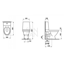 Pastatomas unitazas Laufen Kompas Rimless, dvifunkciu nuleidimu