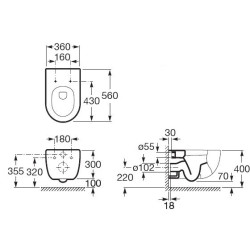 Pakabinamas unitazas Roca Meridian, horizontaliu vandens nuotaku