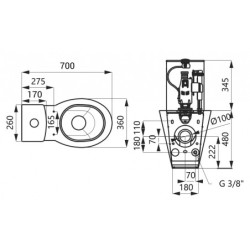 Pastatomas unitazas Sanela SLWN 16, nerūdijančio plieno