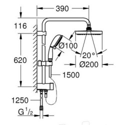 Dušo sistema Grohe Tempesta Rustic 200, su diverteriu