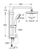Dušo komplektas Grohe Tempesta 210, su diverteriu