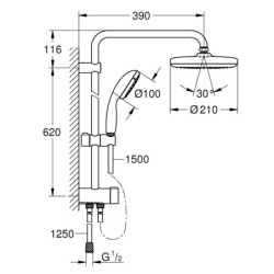 Dušo komplektas Grohe Tempesta 210, su diverteriu