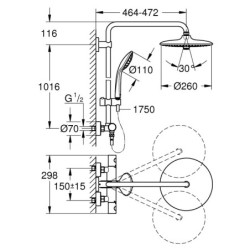 Dušo komplektas Grohe Euphoria 260, su termostatiniu maišytuvu