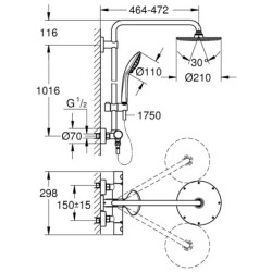 Dušo komplektas Grohe Euphoria 210, su termostatiniu maišytuvu