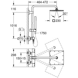 Dušo komplektas Grohe Euphoria 230, su termostatiniu maišytuvu