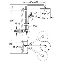 Dušo komplektas Grohe Euphoria 210, su termostatiniu maišytuvu