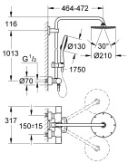 Dušo komplektas Grohe Rainshower 210, su termostatiniu maišytuvu