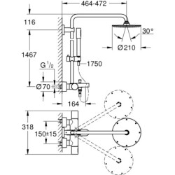 Dušo/vonios komplektas Grohe Rainshower 210, termostatinis