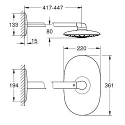 Dušo galva iš sienos Grohe Rainshower Duo 360, su 450 mm alkūne