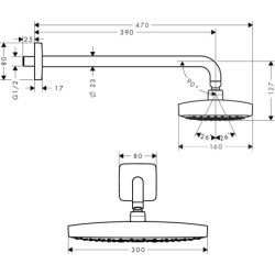 Dušo galva iš lubų Hansgrohe Raindance E 300, su 390 mm alkūne
