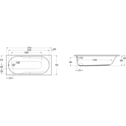 Vonia Jika Lyra Plus 170x75cm, su kojelėmis, stačiakampė