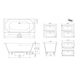 Vonia Paa Vario Grande 175x80 cm, laisvai statoma, su sifonu