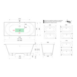Vonia Paa Vario Grande 175x80 cm, laisvai statoma, su sifonu