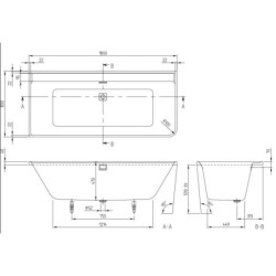 Vonia Villeroy Boch Collaro 180x80 cm, su panele, kairė