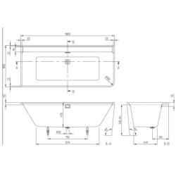 Vonia Villeroy Boch Collaro 180x80 cm, su panele, dešinė