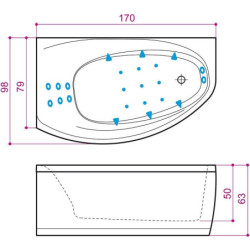 Vonia Balteco Eclipse 169x97cm, su apdaila E15, masažinė