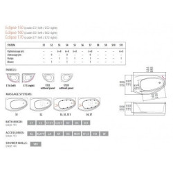 Vonia Balteco Eclipse 169x97cm, su apdaila E15, masažinė