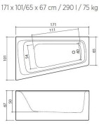 Vonia Balteco Piano 171x101 cm, su apdaila E15 (dešinė)