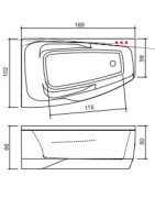 Vonia Balteco Orion 169x102 cm, su apdaila E16, masažinė, A3