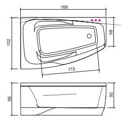 Vonia Balteco Orion 169x102 cm, su apdaila E16, masažinė, A3