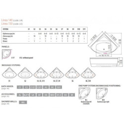 Vonia Balteco Linea 150x150 cm, su apdaila E17, masažinė