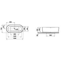 Vonia Laufen Val 160x75 cm, ovali, laisvai statoma