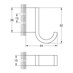 Kabliukas Grohe, 15x52x44 mm