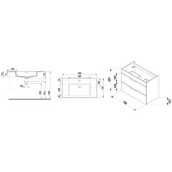 Spintelė Jika Cube, su praustuvu, dviejų stalčių, balta