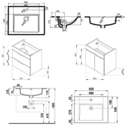 Spintelė Jika Cube, su praustuvu ir 2 stalčiais