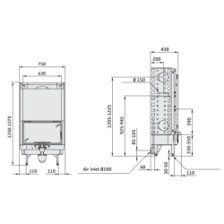 Plieninis židinys Nibe Contura i31T, pilka, 8 kW, su lentynomis