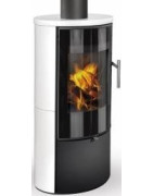 Plieninė krosnelė Romotop Laredo 01, su matinės baltos spalvos apdaila, 6.5 kW