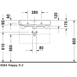 Praustuvas Duravit Happy D.2, baldinis, 650x505 mm