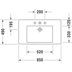 Praustuvas Duravit Vero, baldinis, 850x490 mm