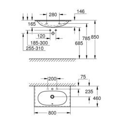 Praustuvas Grohe Essence, 80 cm, su PureGuard danga
